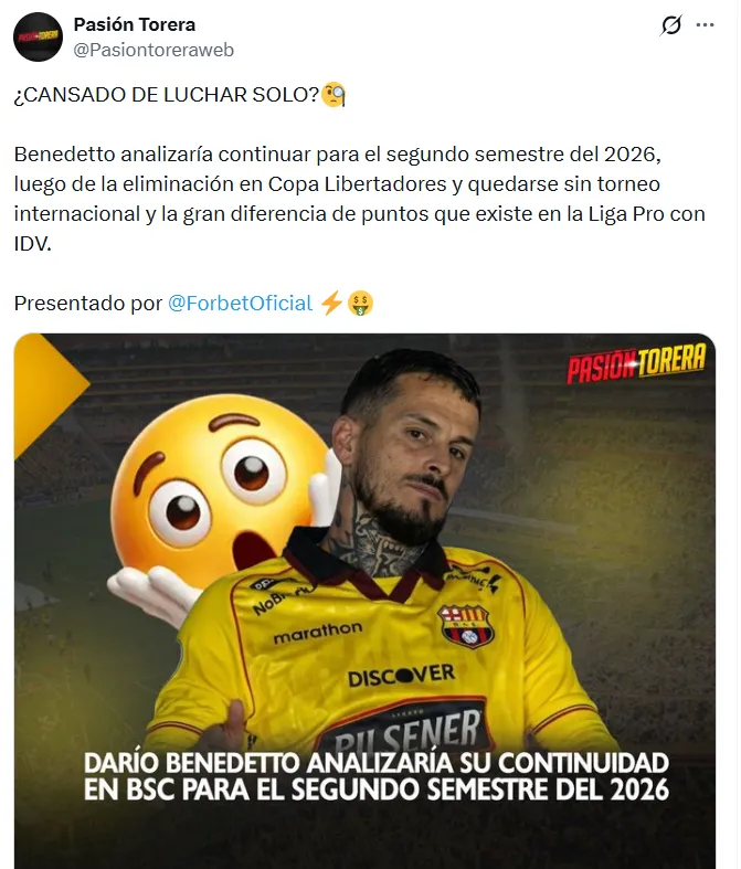 El ‘Pipa’ podría dejar Barcelona SC para el segundo semestre. (Captura de pantalla)