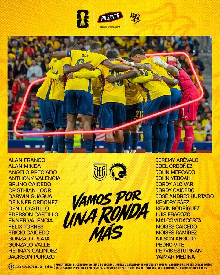 La convocatoria de Ecuador para jugar contra Arabia Saudita. (Foto: @LaTri)