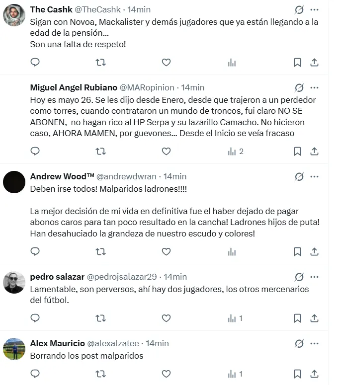 Los comentarios de los hinchas. (Foto: Captura de pantalla)