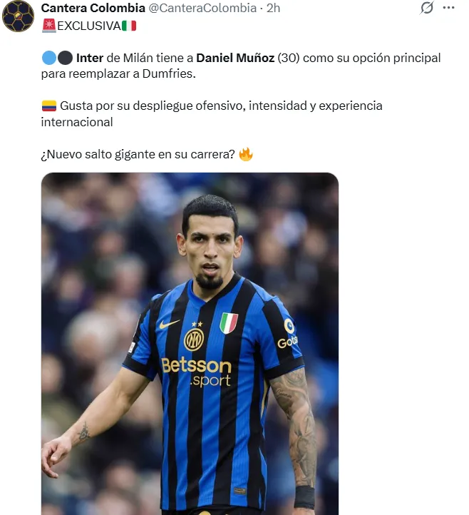 Daniel Muñoz entra en planes de Inter. (Captura de Pantalla)