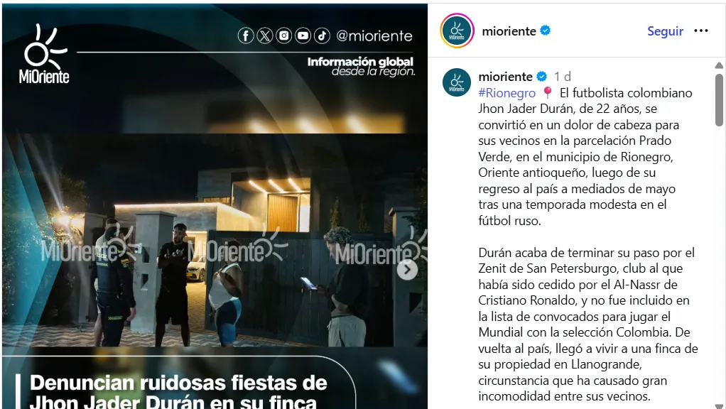 Jhon Durán fue denunciado por sus vecinos. (Captura de pantalla)
