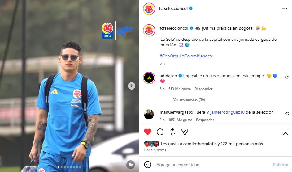 Post de la Selección Colombia con James Rodríguez