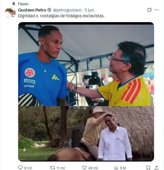 Post de Petro sobre Yerry Mina. (Foto: X / @petrogustavo)
