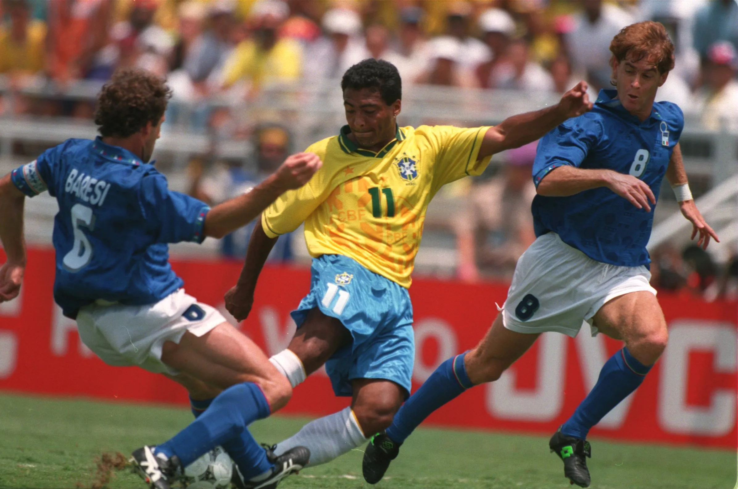 Romario durante la final del Mundial 1994 en la que Brasil venció a Italia por penales (Getty)