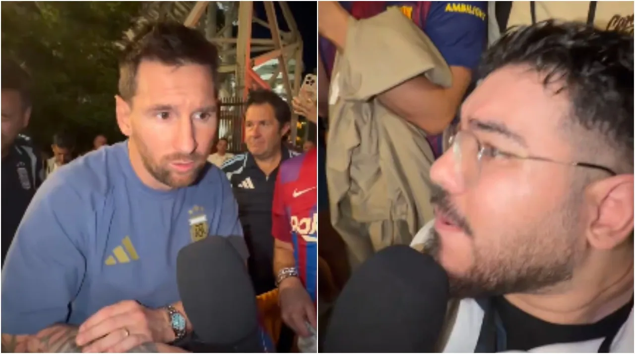 Messi con el periodista Manu Gutiérrez. (Foto: X / @ManuSportsVE)