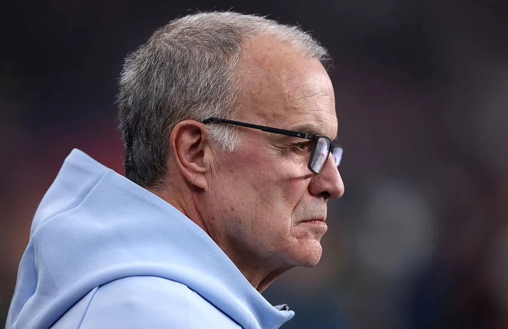 LONDON, ENGLAND – MARCH 27: Marcelo Bielsa, Head Coach of Uruguay, looks on prior to the international friendly match between England and Uruguay at Wembley Stadium on March 27, 2026 in London, England. (Photo by Julian Finney/Getty Images)