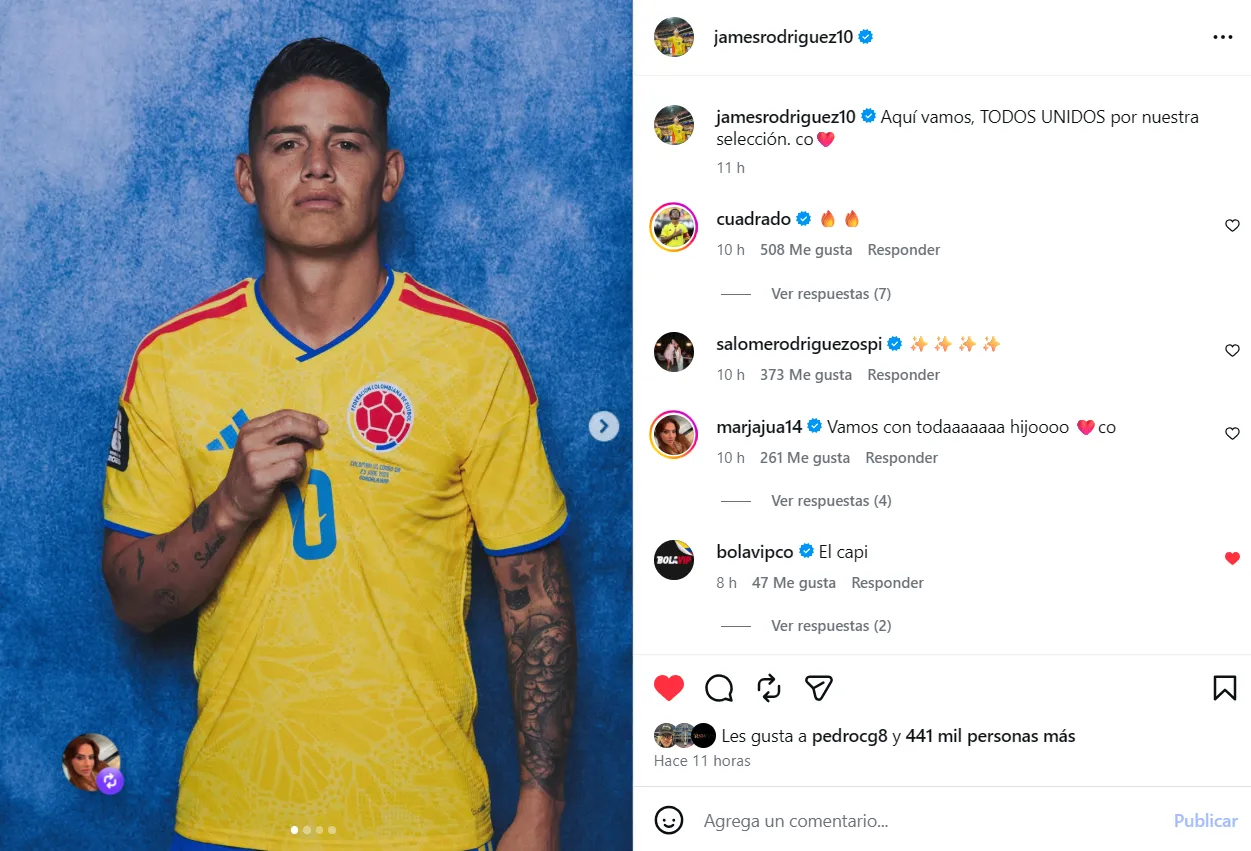 Post de James antes de debutar en el Mundial 2026. (Foto: Instagram / @jamesrodriguez10)