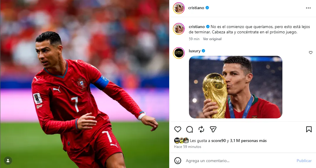 Post de Cristiano tras el 1-1 con Congo. (Foto: Instagram / @cristiano)