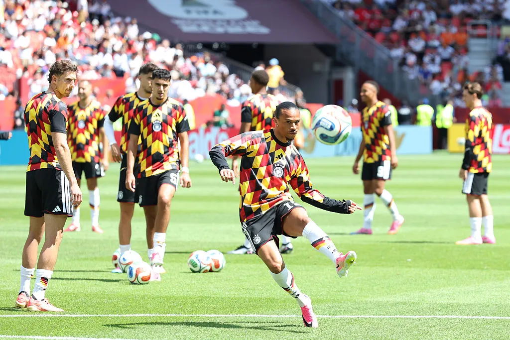 TORONTO, ONTARIO - JUNE 20: Leroy Sane #19 of Germany warms up before the FIFA World Cup 2026 Group E match between Germany and Cote D'Ivoire at Toronto Stadium on June 20, 2026 in Toronto, Ontario. (Photo by Alexander Hassenstein/Getty Images)