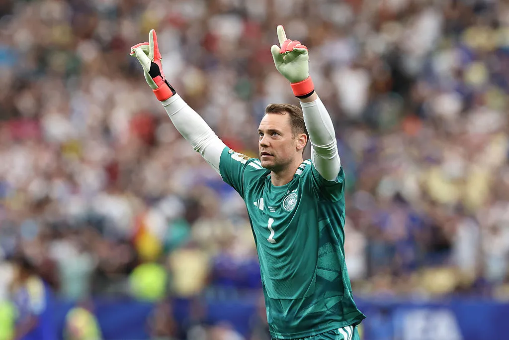 HOUSTON, TEXAS - JUNE 14: Manuel Neuer #1 of Germany celebrates the team's first goal by Felix Nmecha #23 during the FIFA World Cup 2026 Group E match between Germany and Curacao at Houston Stadium on June 14, 2026 in Houston, Texas. (Photo by Alexander Hassenstein/Getty Images)