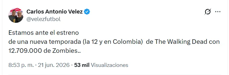Post de Vélez sobre las elecciones en Colombia. (Foto: @velezfutbol)