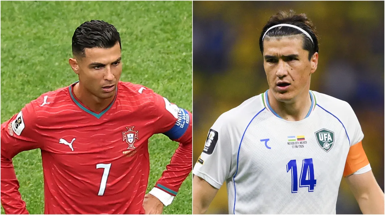 Cristiano Ronaldo y Eldor Shomurodov en el Mundial. (Foto: Getty Images)