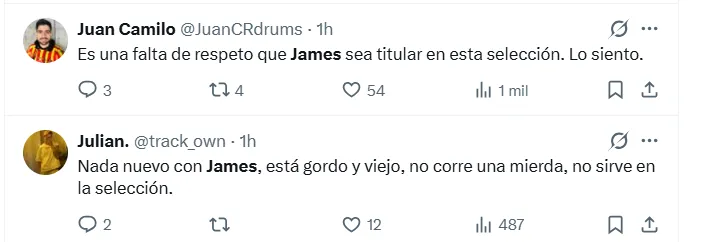 Los comentarios contra James. (Foto: Captura de pantalla)