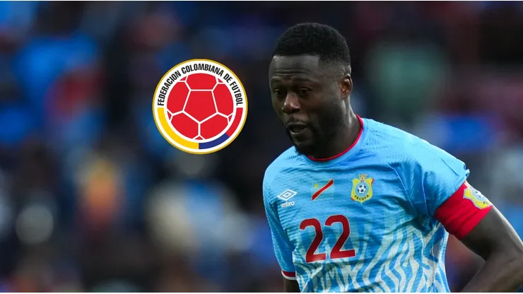 El escudo de la Federación Colombiana de Fútbol y Chancel Mbemba.