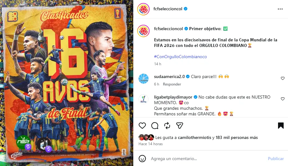 Post de Colombia tras sanción de FIFA. (Foto: Instagram / @fcfsellecioncol)