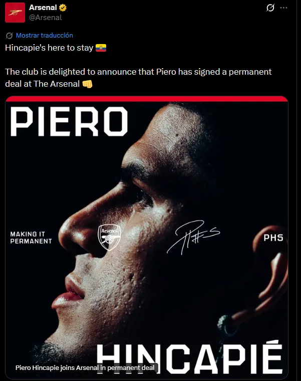 Anuncio oficial del Arsenal.
