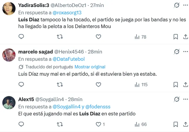 Comentarios contra Luis Díaz en redes sociales. (Captura de pantalla)