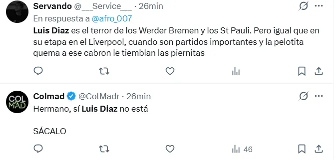 Comentarios contra Luis Díaz en redes sociales. (Captura de pantalla)