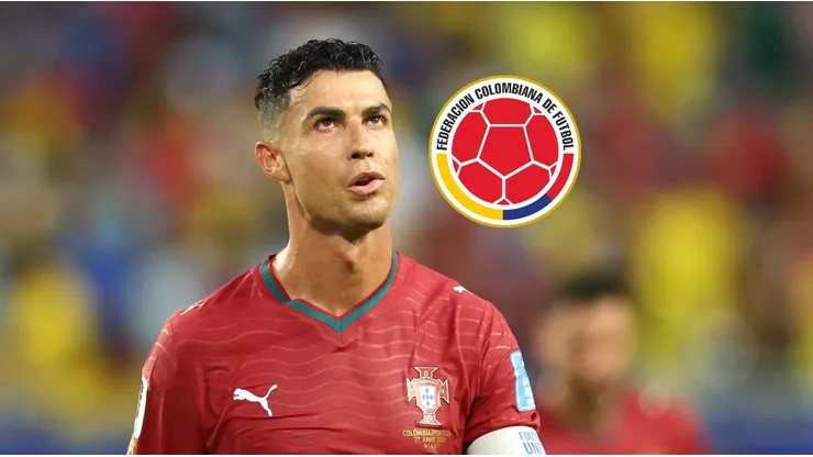 Cristiano Ronaldo y el escudo de la Federación Colombiana de Fútbol.