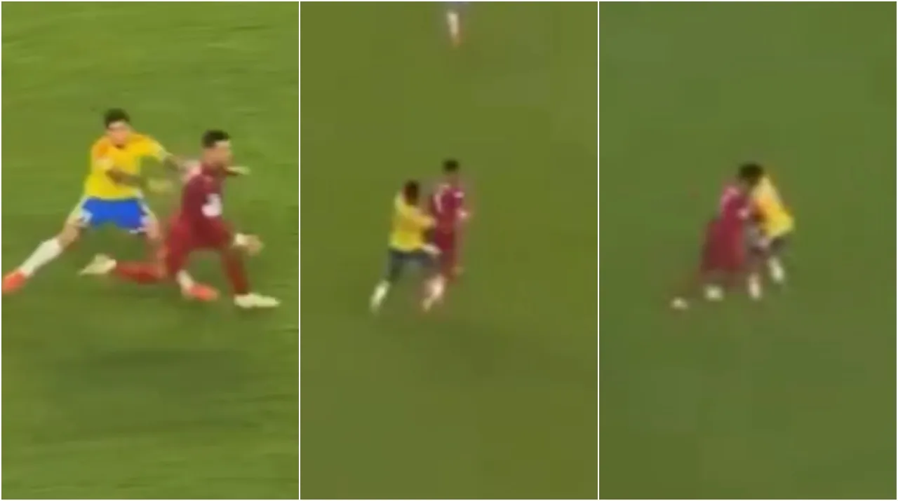 Puerta, Arias y Lerma contra Cristiano Ronaldo. (Foto: X / @AnkurMessi_)