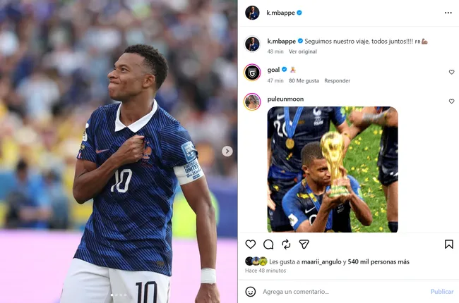 Post de Mbappé. (Foto: Instagram / @k.mbappé)