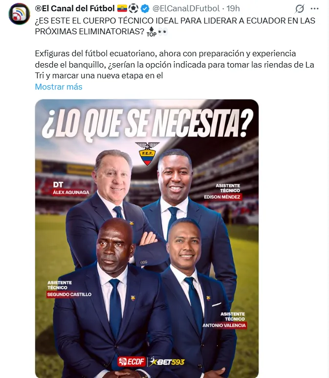 El cuerpo técnico ecuatoriano que piden para ‘La Tri’. (Foto: Captura de pantalla)