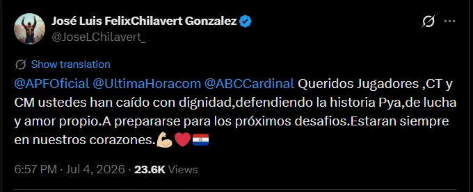 Fuente: @JoseLChilavert_