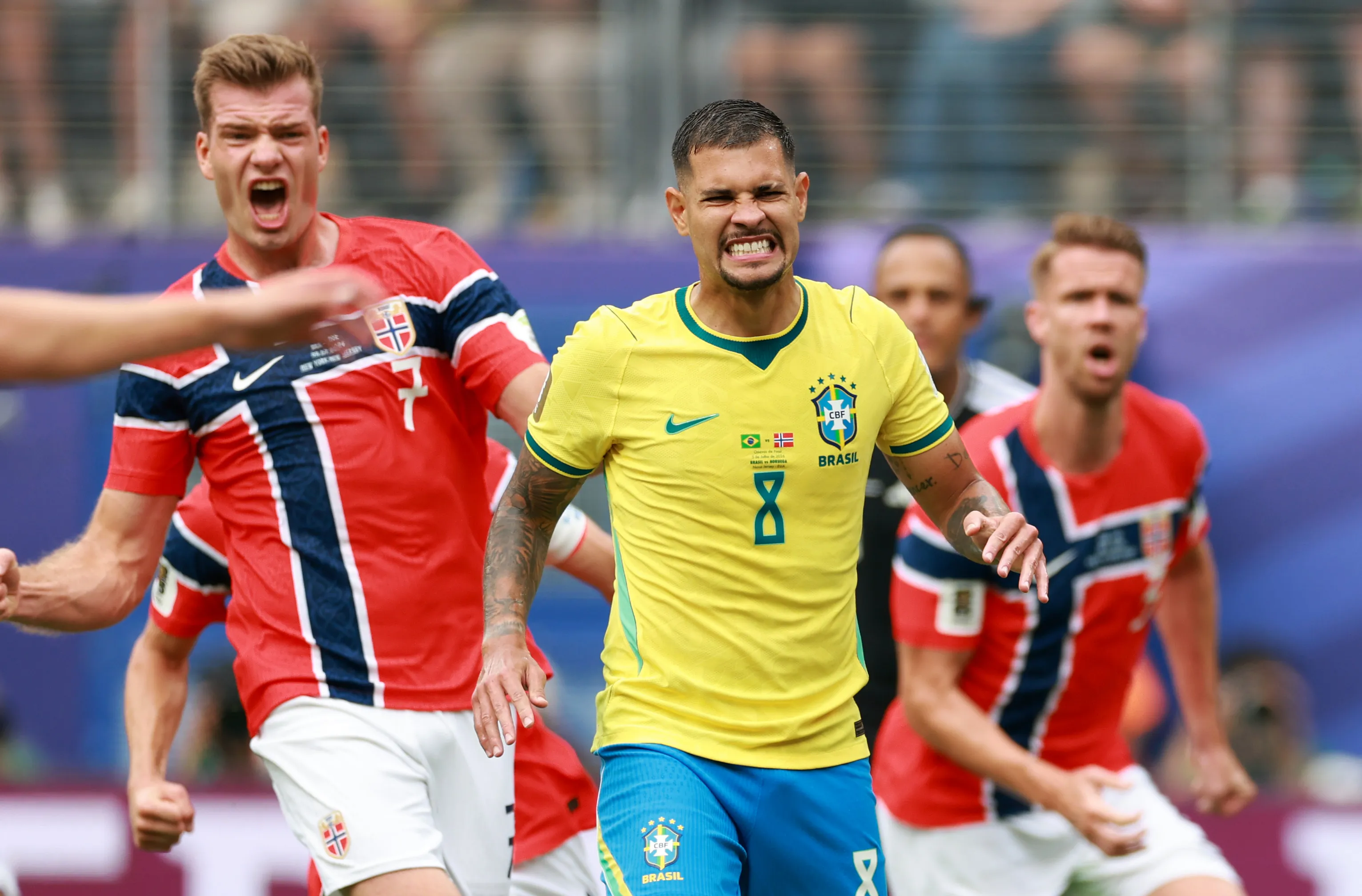 Bruno Guimaraes erró el penal decisivo vs. Noruega. Getty Photo.