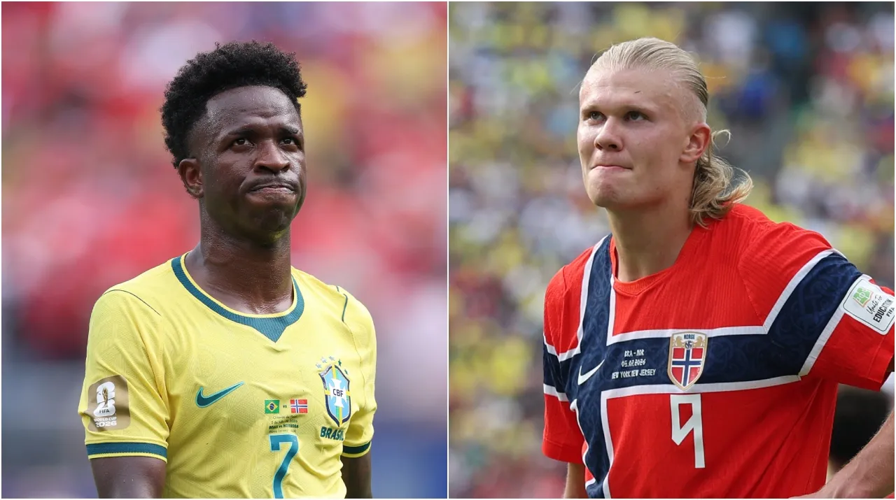 Vinicius Jr. y Erling Haaland en Brasil vs. Noruega. (Foto: Getty Images)