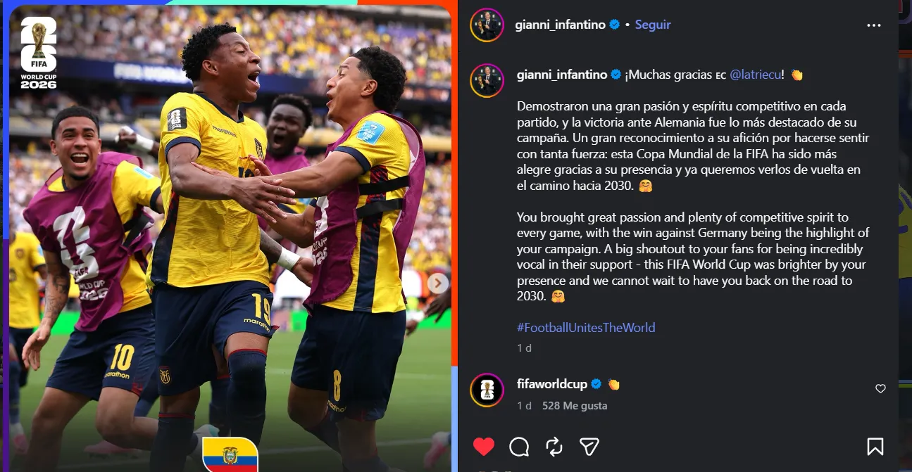 Mensaje de Infantino a Ecuador.