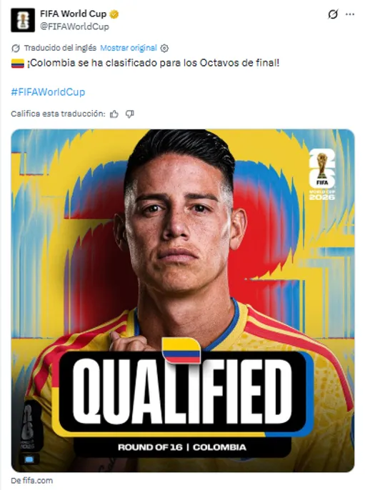 Post de FIFA con James. (Foto: X / @FIFAWorldCup)