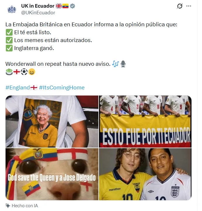 El posteo de la Embajada. (Foto: Captura de pantalla)