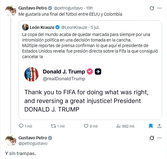 Post de Petro sobre polémica en el Mundial. (Foto: X / @petrogustavo)