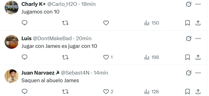 Los comentarios contra James en X. (Captura de pantalla)