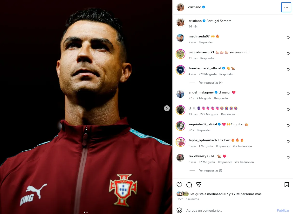 Cristiano Ronaldo mandó este mensaje en sus cuentas oficiales. (Captura de pantalla)