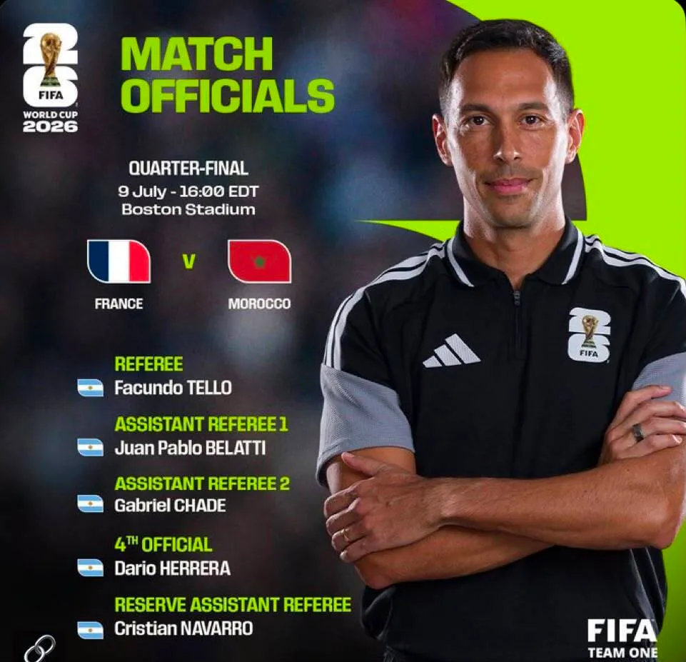Terna totalmente argentina para el duelo entre Francia y Marruecos.