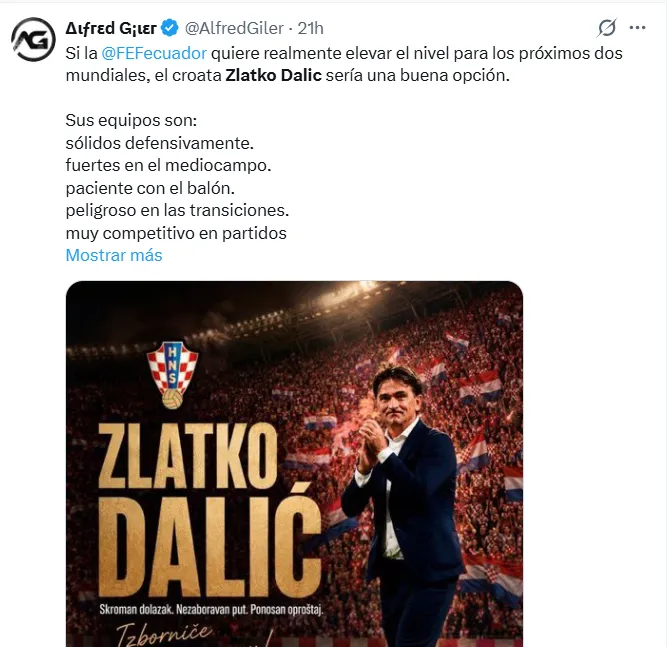 Comentarios de hinchas ecuatorianos pidiendo a Dalic. (Captura de pantalla)