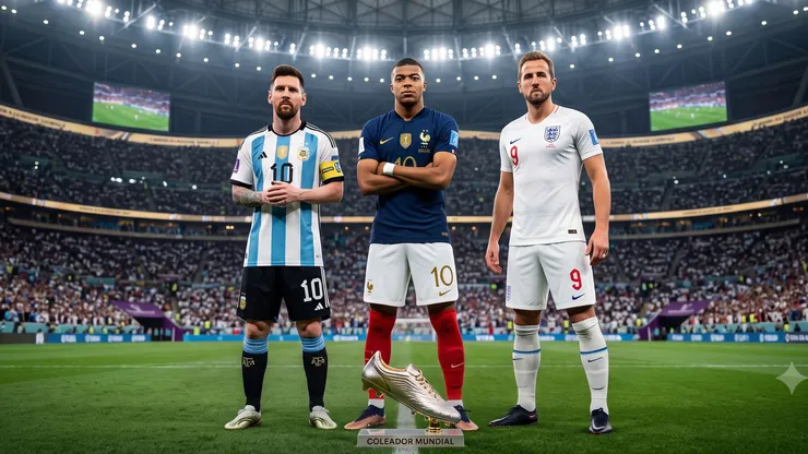 Lionel Messi, Kylian Mbappé y Harry Kane.