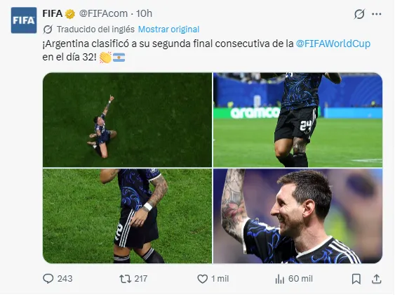 Anuncio de FIFA sobre Argentina. (Foto: X / @FIFAcom)