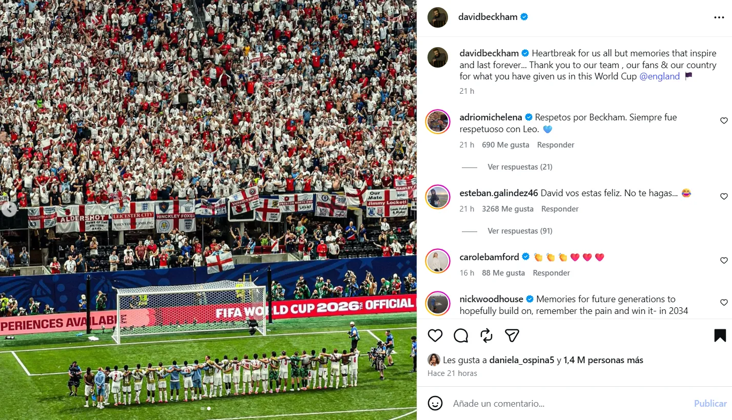 Post de Beckham tras derrota de Inglaterra. (Foto: Instagram / @davidbeckham)