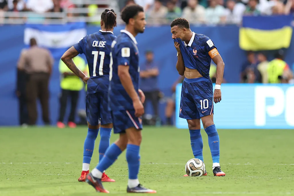 MIAMI GARDENS, FLORIDA – JULY 18: Kylian Mbappe #10 of France reacts during the FIFA World Cup 2026 Bronze Final between France and England at Miami Stadium on July 18, 2026 in Miami Gardens, Florida. (Photo by Kevin C. Cox/Getty Images)