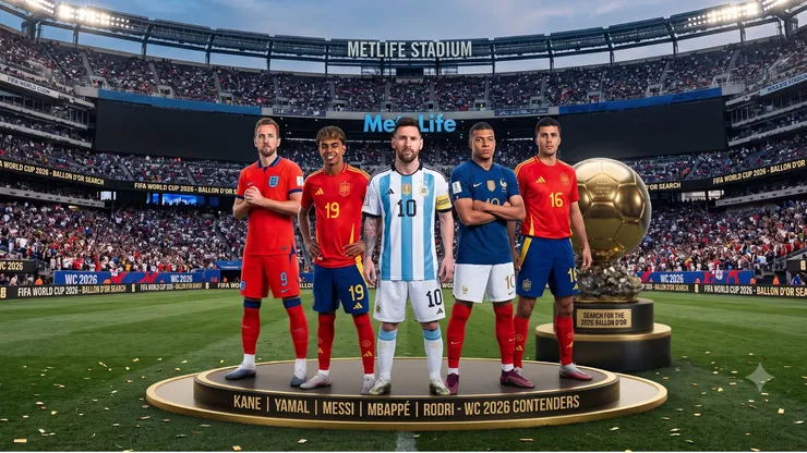 Harry Kane, Lamine Yamal, Lionel Messi, Kylian Mbappé y Rodri.