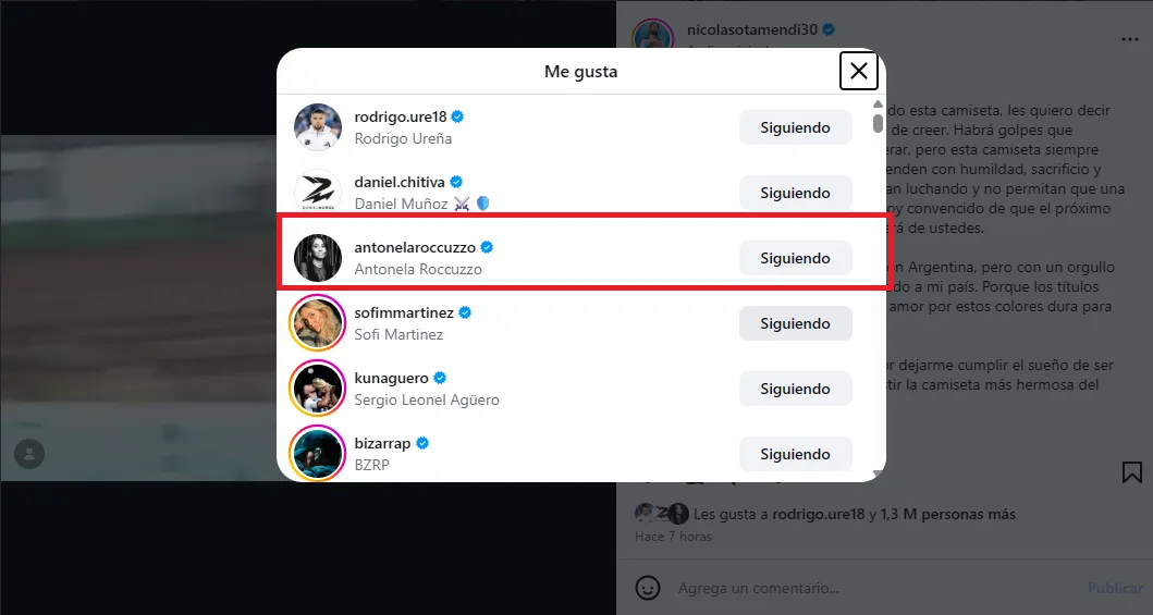 La reacción de Antonela Roccuzo al anuncio de Otamendi. (Foto: Instagram / @antonelaroccuzzo)
