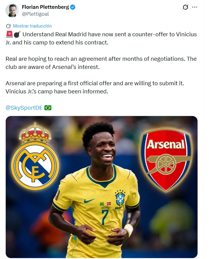 El Arsenal haría su primera oferta por Vinicius. (Foto: Captura de pantalla)