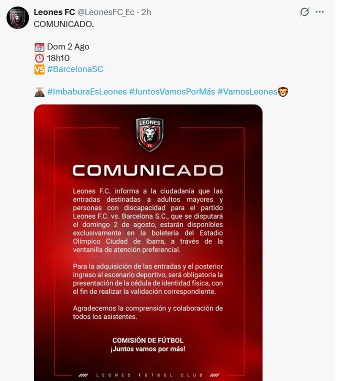 La publicación de Leones mientras Liga los goleaba. (Foto: Captura de pantalla)