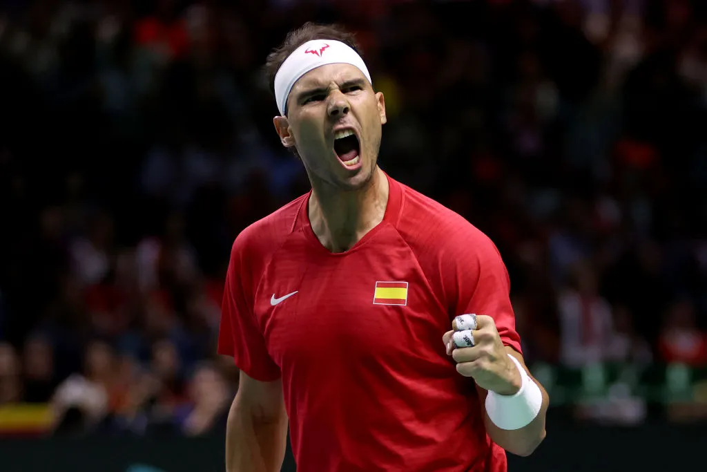 MALAGA, SPAIN – NOVEMBER 19: Rafael Nadal of Team Spain celebrates a point in his singles match against Botic van de Zandschulp of Team Netherlands in the quarterfinal tie between Netherlands and Spain during the Davis Cup Finals at Palacio de Deportes Jose Maria Martin Carpena on November 19, 2024 in Malaga, Spain. (Photo by Clive Brunskill/Getty Images for ITF)