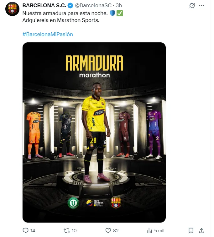 Barcelona SC jugará de amarillo. (Captura de pantalla)