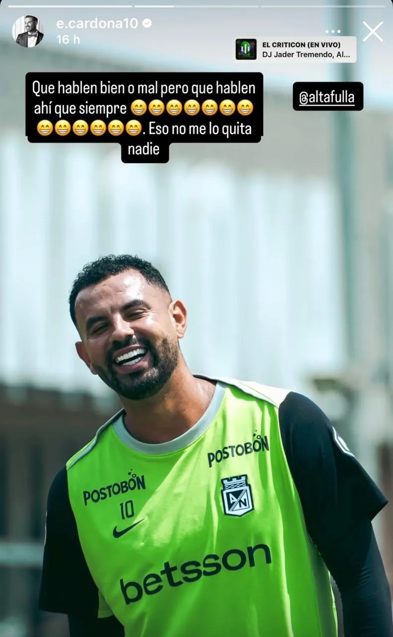 Cardona le responde a Vélez. (Foto: Instagram / @e.cardona10)