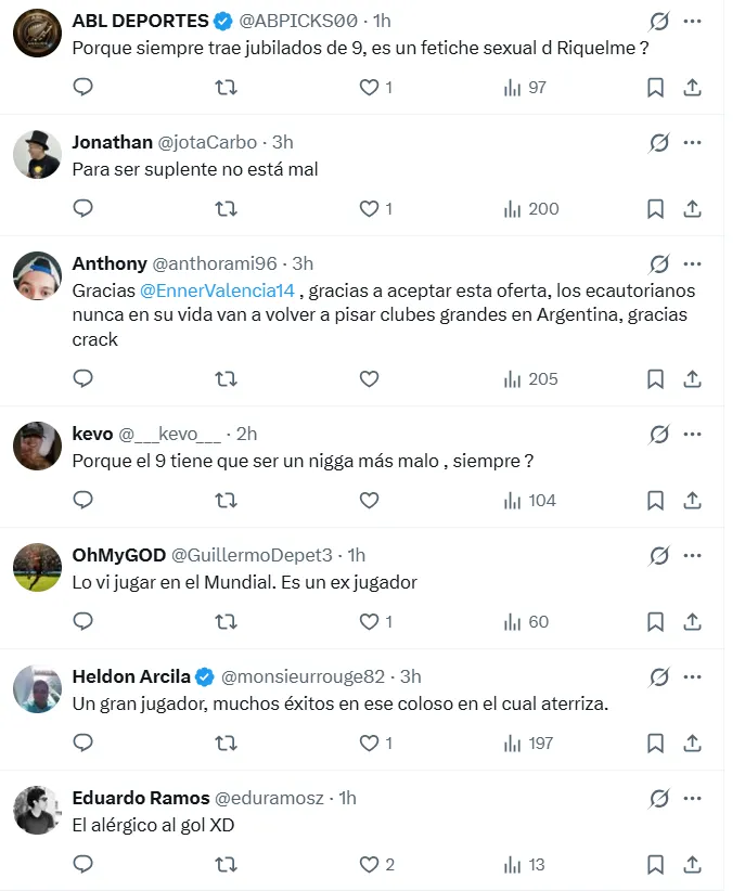 Los comentarios de los hinchas con Enner Valencia. (Captura de pantalla)