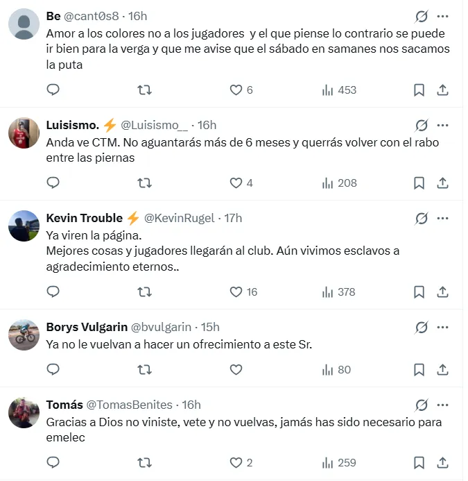 Algunos de los comentarios contra Enner Valencia. (Foto: Captura de pantalla)
